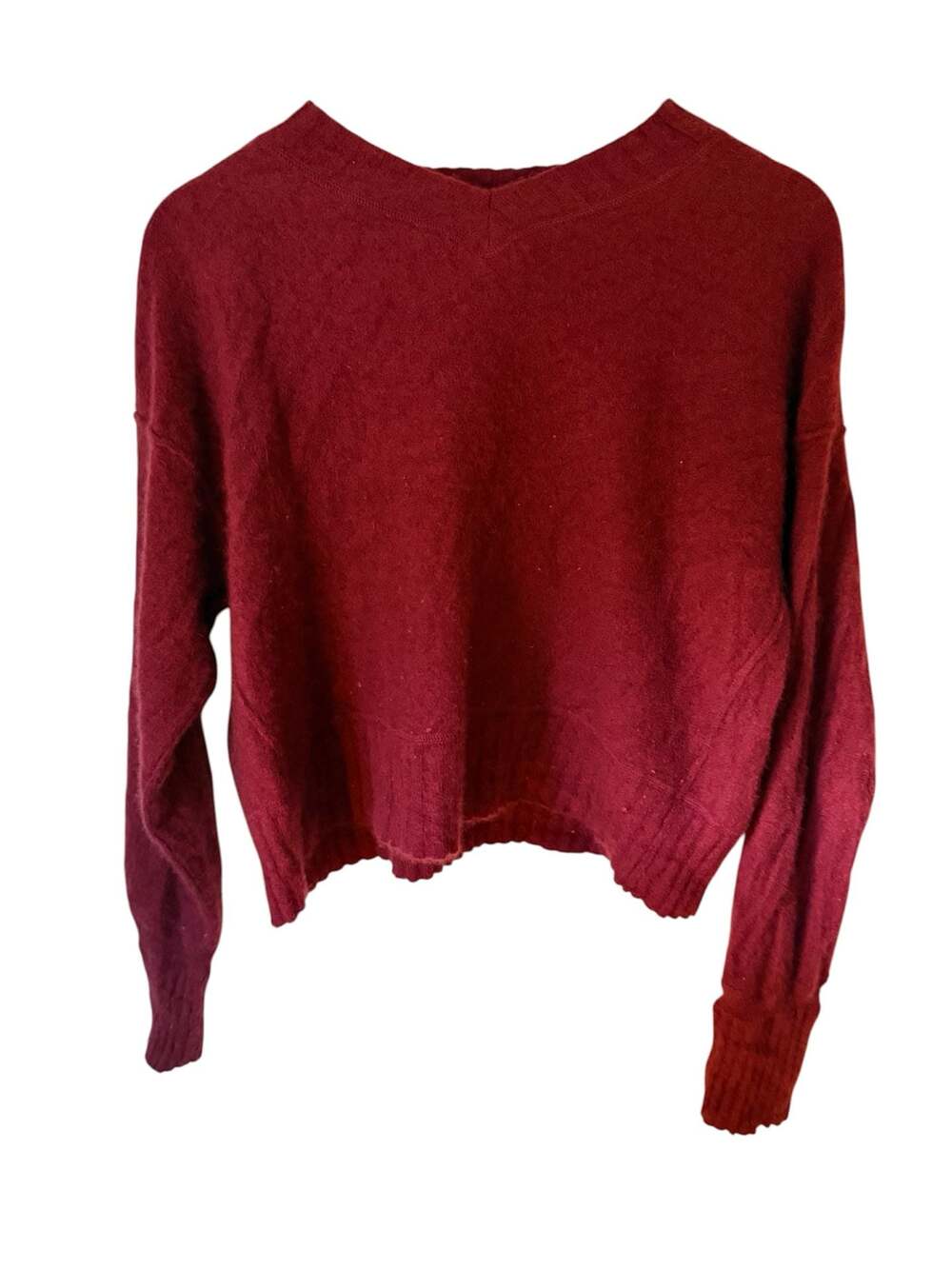 Free People Women's Fluffy Crew Neck Pullover Sweater in Burgundy
